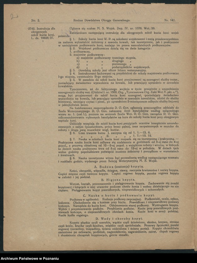 Obraz z jednostki "/Rozkazy Dowództwa Okręgu Generalnego w Poznaniu/, nr 141-150."