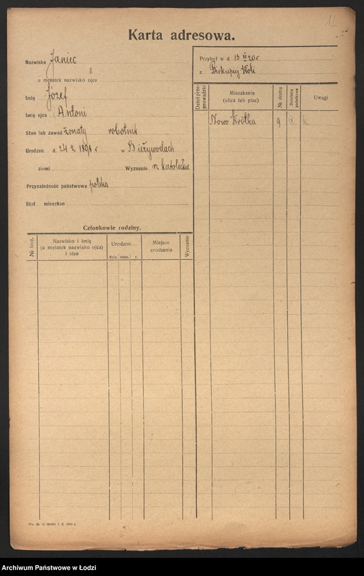 Obraz 14 z jednostki "[Spis ludności Łodzi] Janic - Janiszczak"