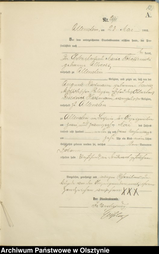 image.from.unit.number "Geburts-Haupt-Register Tom II,Nr 281 - 560"