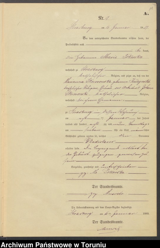 image.from.unit.number "Geburts-Neben-Register Strasburg W/Pr. für das Jahr 1889"