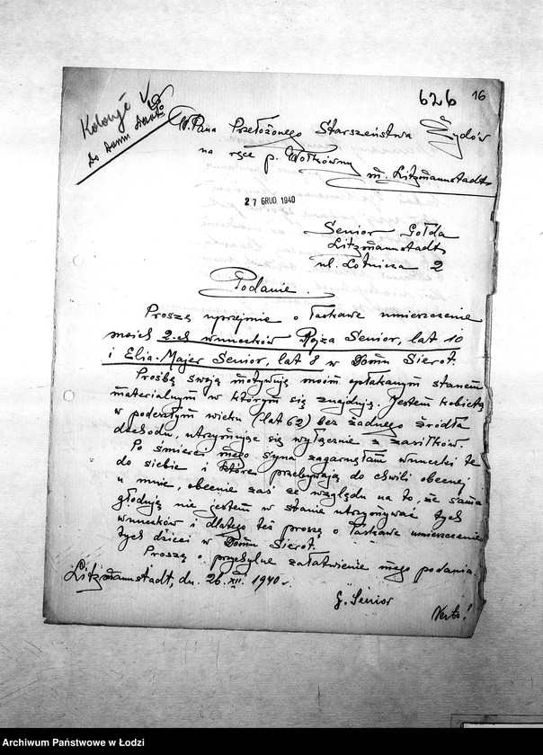 Obraz 19 z jednostki "[Podania o umieszczenie dzieci w domu sierot, żłobku, przedszkolu, na kolonii]"