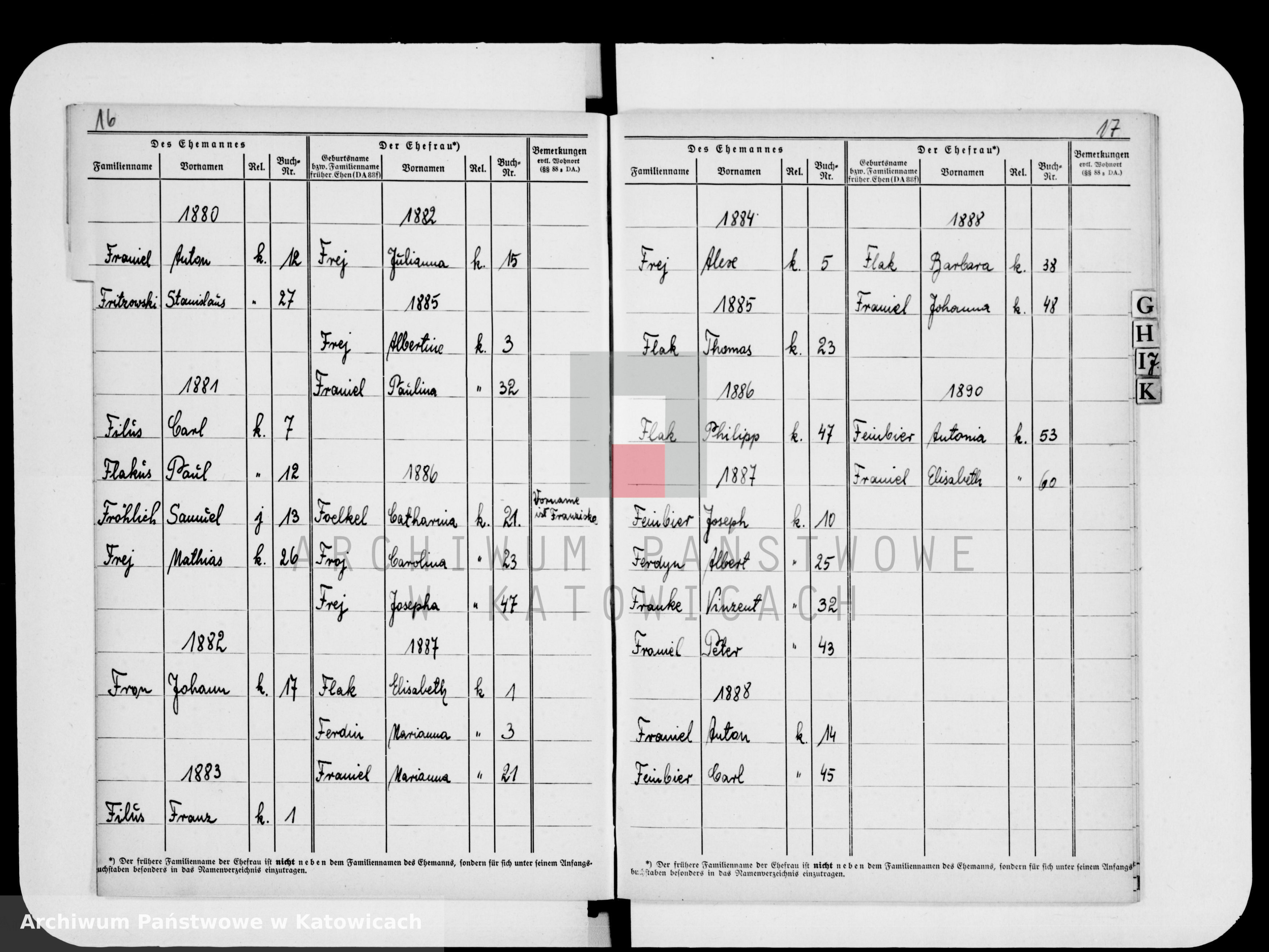 Skan z jednostki: Skorowidz do ksiąg małżeństw za lata 1874-1890