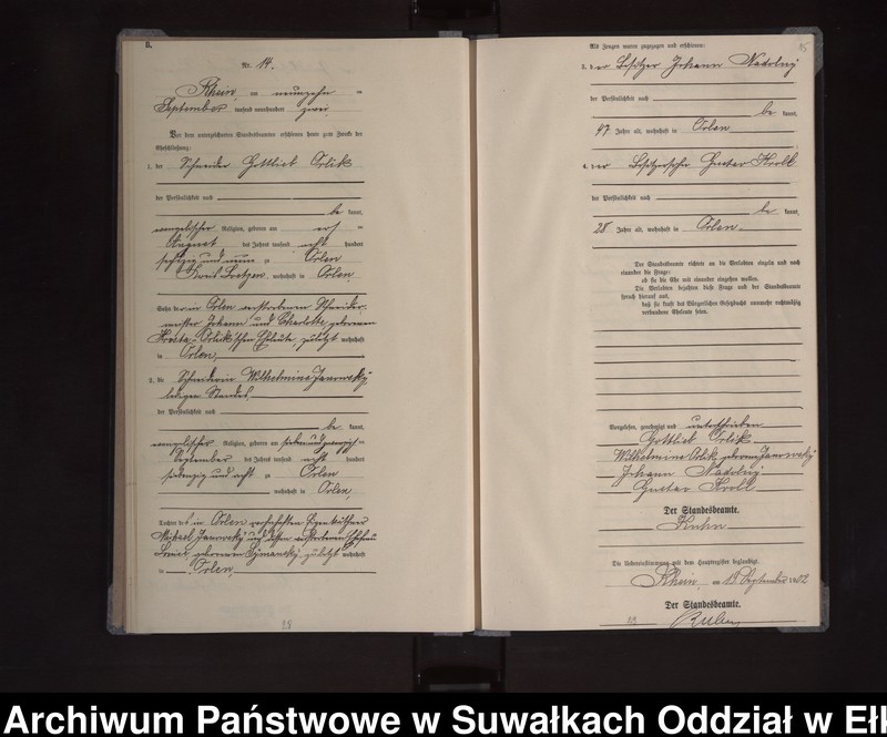 image.from.unit.number "Heiraths-Neben-Register des Königlichen Preussischen Standes-Amtes Orlen Kreis Loetzen"