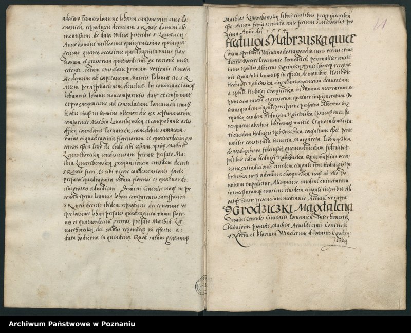 Obraz 13 z jednostki "Liber actorum civilium Posnaniensium incipitur ab feria tertia ante festum s.Mathei evangeliste anni domini 1554 usque ad annum 1556 ... sub B.W. notario."
