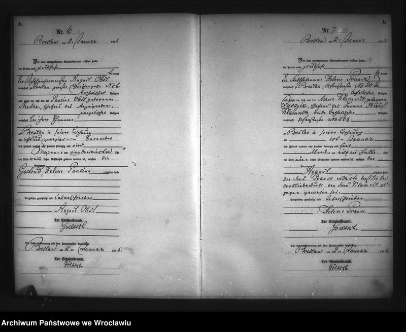 Obraz 6 z jednostki "Geburts-Neben-Register Breslau I 1875 Band 1"
