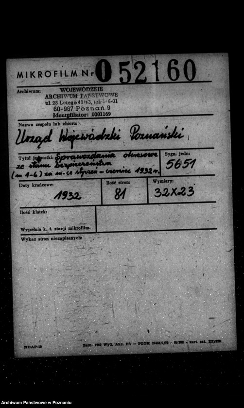 Obraz 2 z jednostki "Sprawozdania okresowe ze stanu bezpieczeństwa za miesiące styczeń-czerwiec 1932 r. /nr 1-6/"