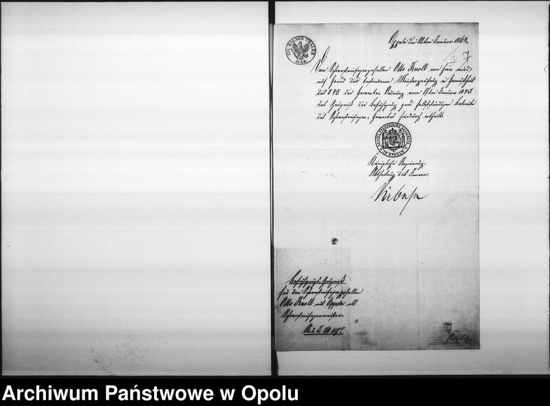 image.from.unit.number "Acta des Magistrats zu Oppeln betreffend die Anstellung des Schornsteinfegermeister Otto Knoll für den Oder - und Königs-Bezirk"