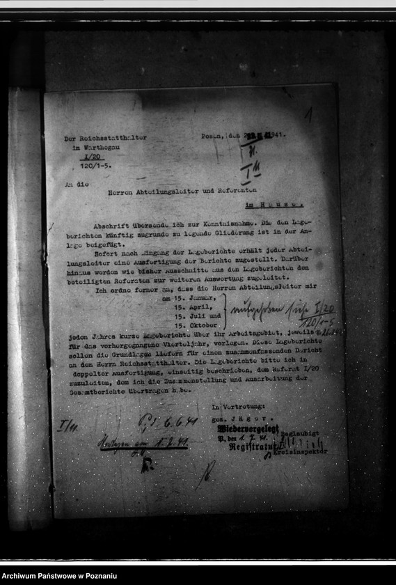 Obraz 5 z jednostki "Lageberichte - korespondencja i wytyczne w sprawie sporządzania sprawozdań z działalności landratów i wydziałów urzędu namiestnika"