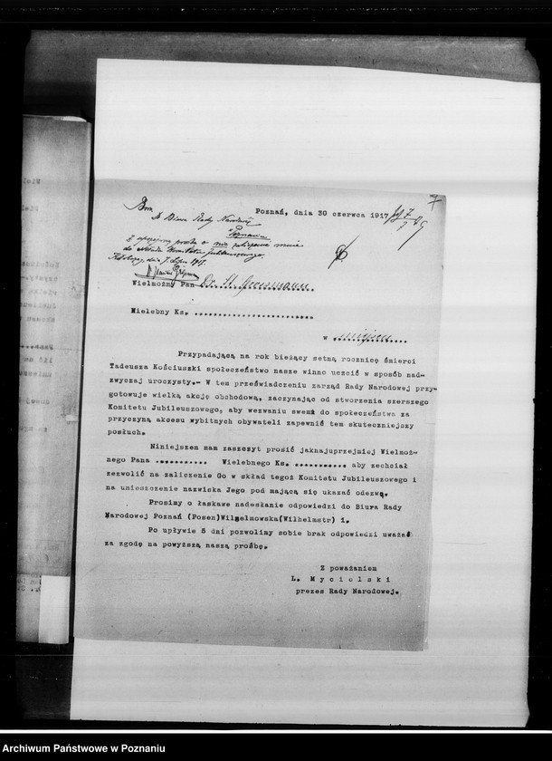 Obraz 11 z jednostki "Rok Kościuszkowski - korespondencja związana z obchodami setnej rocznicy śmierci Tadeusza Kościuszki."