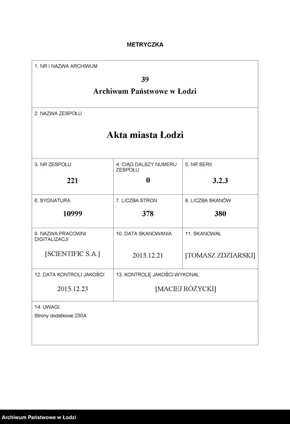 Obraz 1 z jednostki "Dowody metrykalne stałych mieszkańców osady Bałuty nr domu 61"