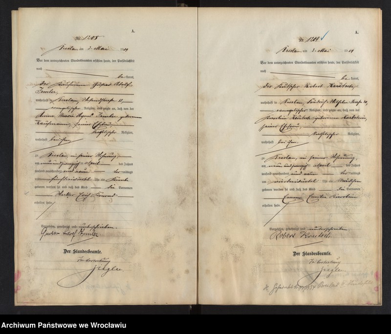 image.from.unit.number "Geburts-Haupt-Register Breslau I 1909 Band 4"