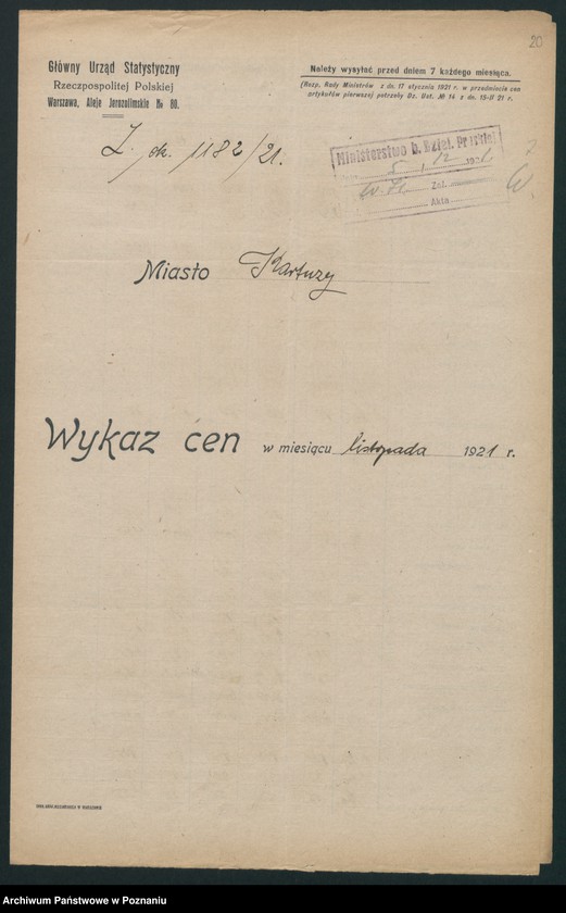 Obraz 18 z jednostki "[Wykazy cen rynkowych na artykuły spożywcze w poszczególnych miastach Województwa Pomorskiego za miesiąc listopad 1921 roku]"