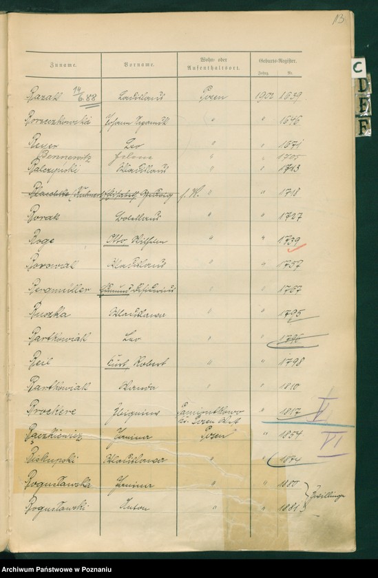 Obraz 16 z jednostki "Spis alfabetyczny [urodzeń]"