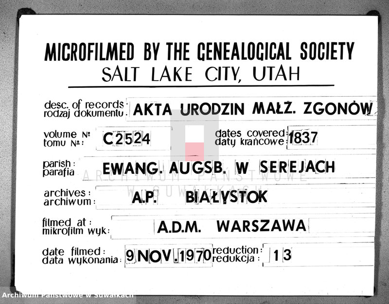 image.from.unit.number "Księga Duplikat do Zapisywania Aktów Urodzenia, Małżeństw i Zejścia dla Parafii Ewangelickiey Sereyskiey na Rok 1837"