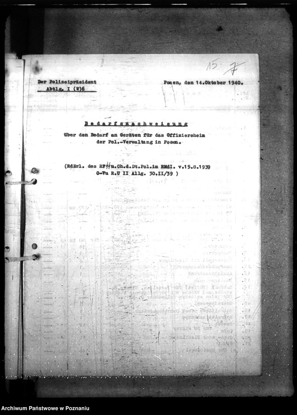 Obraz 20 z jednostki "Einrichtung von Wohlfahrtsräumen bei der staatlichen Polizeiverwaltung in Posen"
