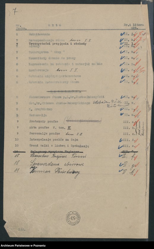 Obraz 8 z jednostki "Biuro Prezydialne Poznań. Skorowidz akt nr 2"