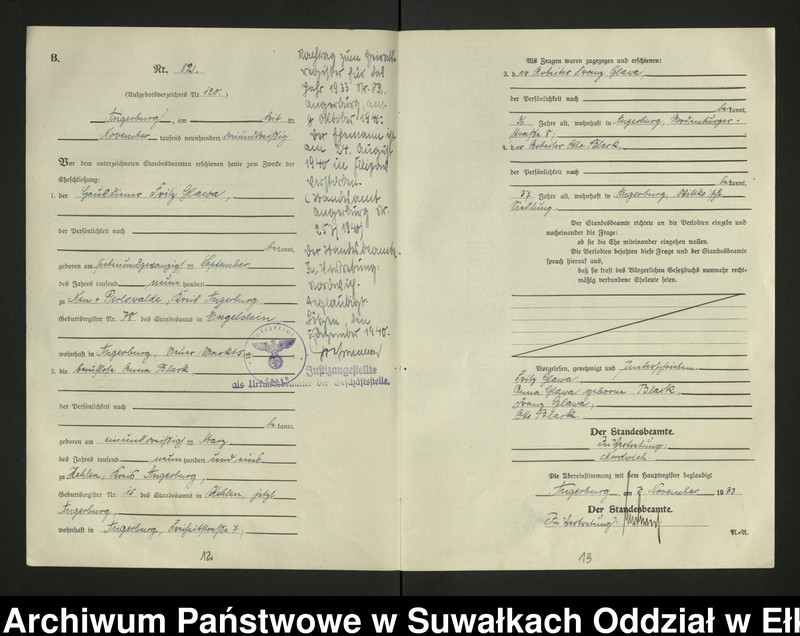 image.from.unit.number "B2. Heirats - Register (Neben - Register) Standesamt Angerburg Ostpr. einschl. der Standesamtsbezirk, Gross Strengeln, Kehlen und Prinowen"