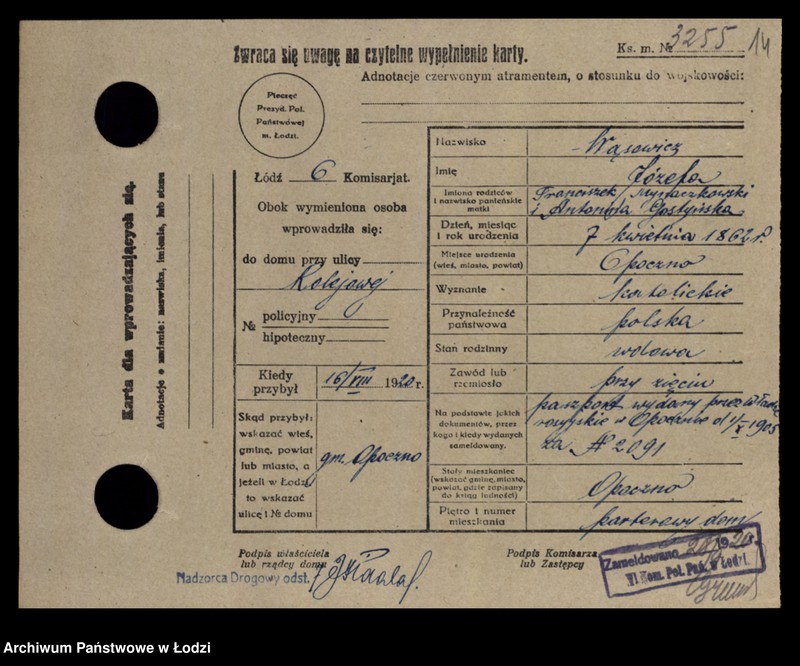 Obraz 16 z jednostki "[Spis ludności Łodzi] Wąsiakowska - Wedeman"