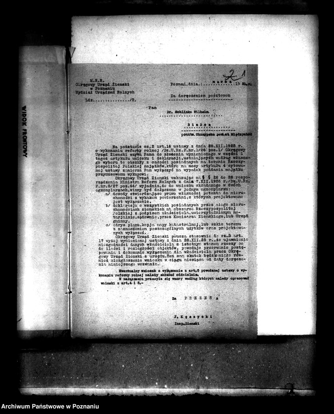 Obraz 5 z jednostki "Majątek Białcz powiat międzychodzki wyłączenie z art. 4/5 ustawy o reformie rolnej Dr Wilhelm Schlinke"
