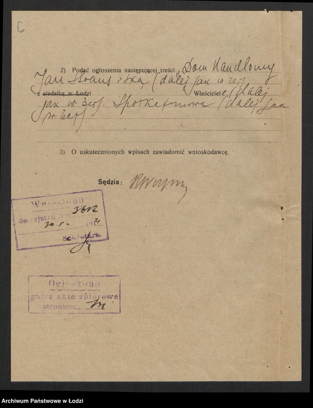 Obraz 8 z jednostki "Jan Strauss, Bronisław Macner - Dom Handlowy Jan Strauss i S-ka - handel wszelkimi towarami, a w szczególności ziemiopłodami"