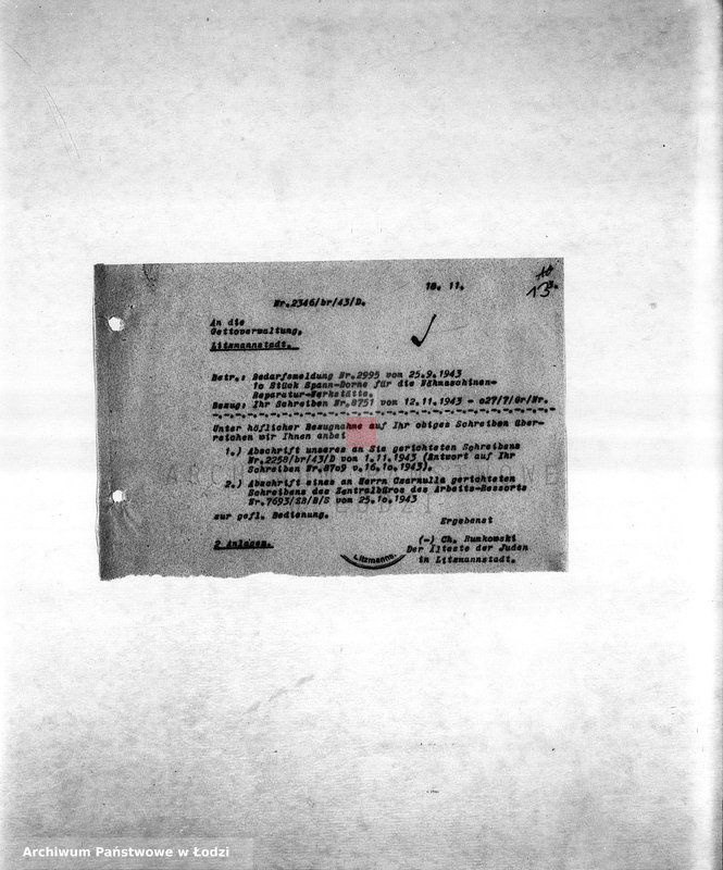 Obraz 16 z jednostki "Arbeitsressort M-P [Niemieckie zamówienia skierowane do resortów pracy, produkcja, zapotrzebowania materiałów do produkcji]"