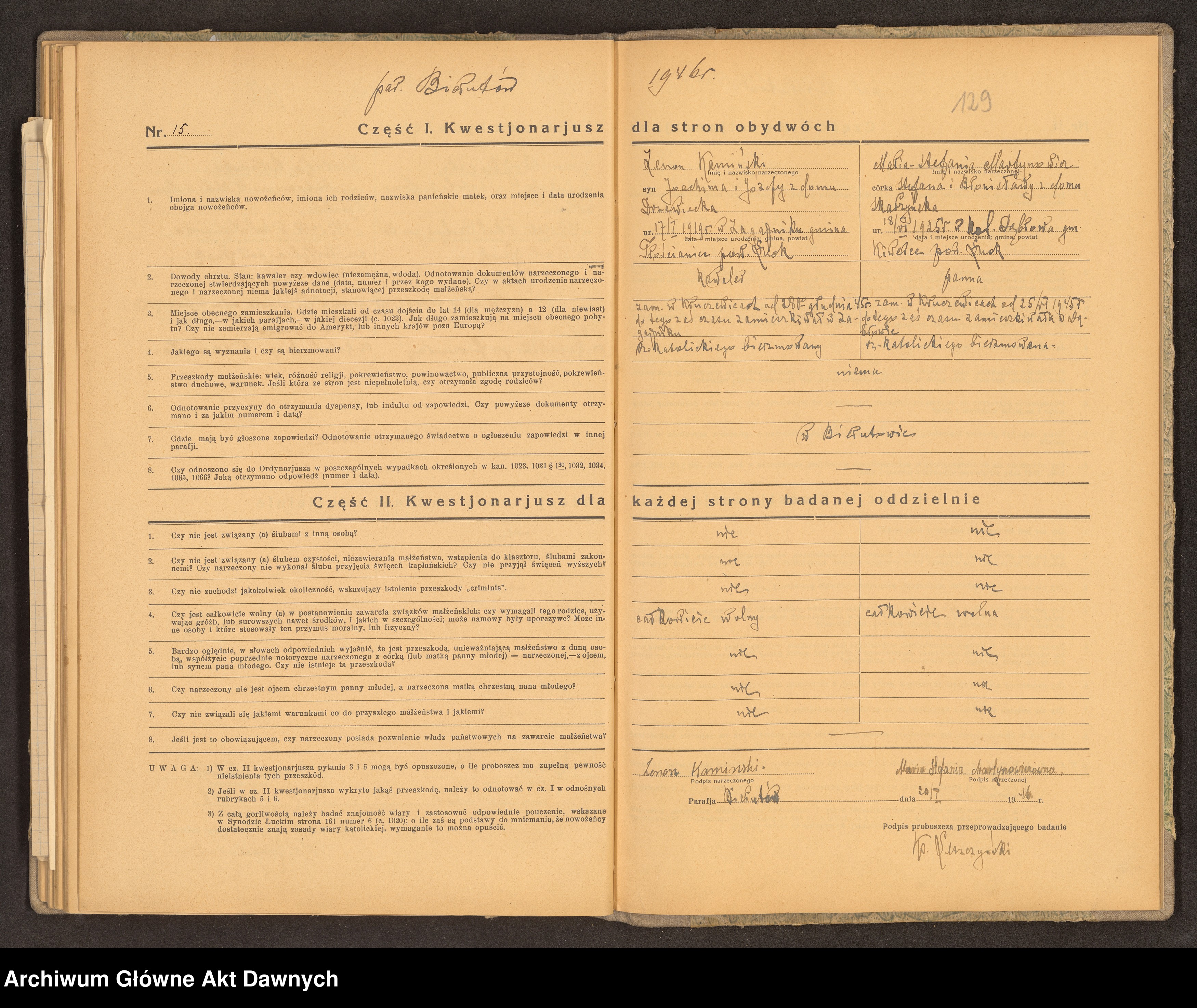 Skan z jednostki: Parafia: Warkowicze. Dekanat: Dubno. Księga egzaminów przedślubnych złożonych w parafii.