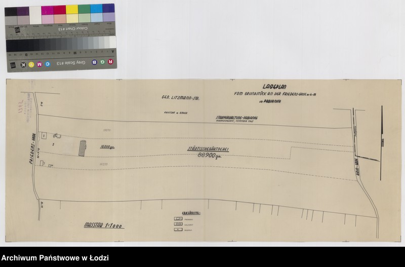 Obraz 1 z jednostki "Lageplan vom Gründstück an der Friedens-Gasse 4-16 in Pabianice"