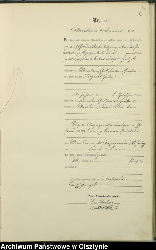 image.from.unit.number "Sterbe-Haupt-Register Tom I,Nr 1 - 394"