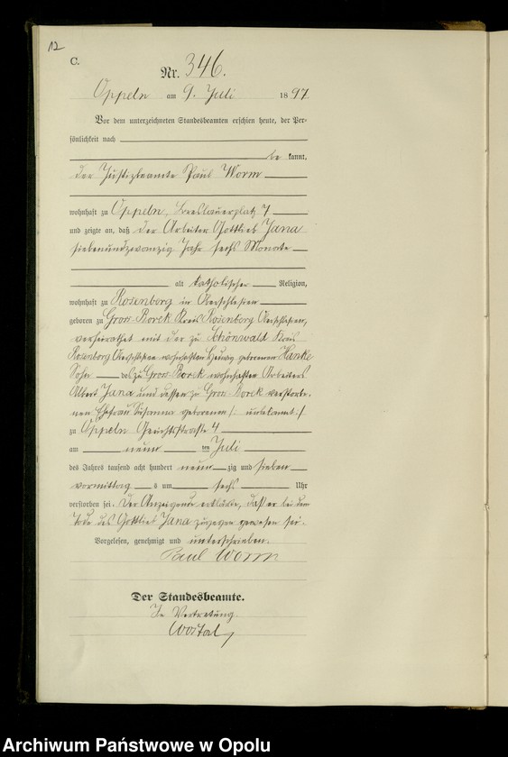 image.from.unit.number "Urząd Stanu Cywilnego w Opolu 1897 Rejestr zgonów Księga Miejscowa Nr 335 do 634"