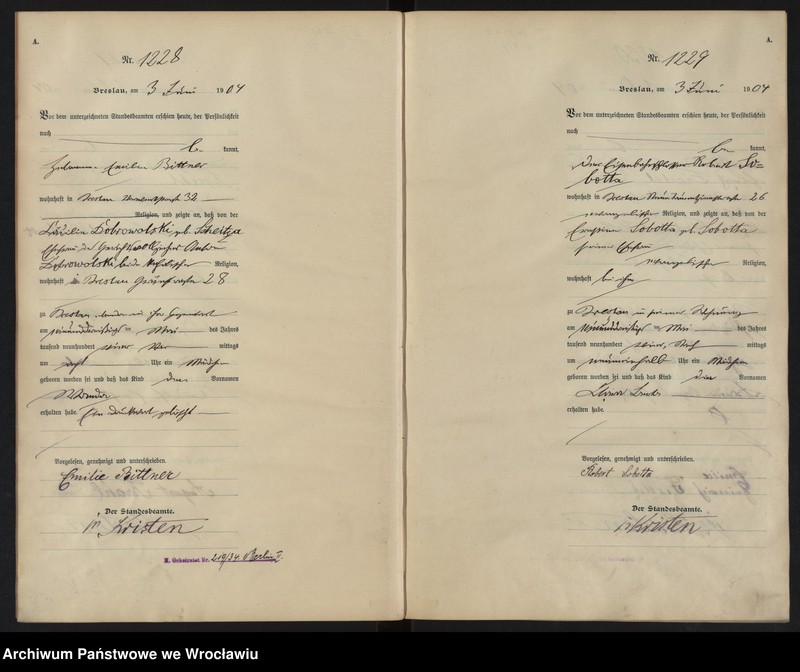 image.from.unit.number "Geburts-Haupt-Register Breslau II 1904 Band 4"