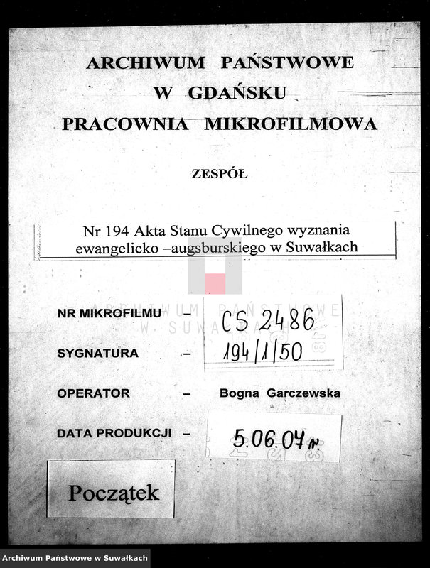 Obraz 1 z jednostki "Duplikat aktov o rodivšichsja, brakosočetavšichsja i umeršich Evangeličesko-Augsburgskago prichoda v gor. Suvlkach na 1897 g."
