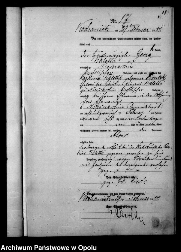 image.from.unit.number "Urząd Stanu Cywilnego Kochaniec Księga urodzeń rok 1884"