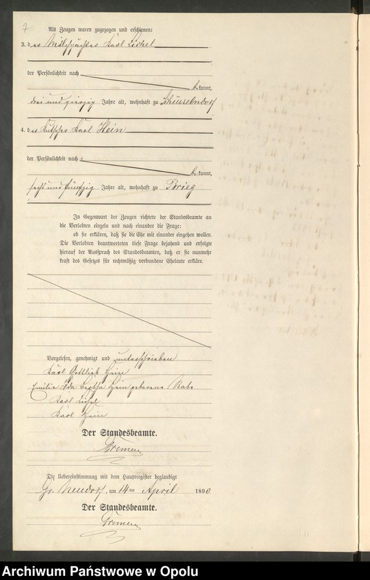 image.from.unit.number "Heiraths-Neben-Register Standes-Amt Gross Neudorf 1890"