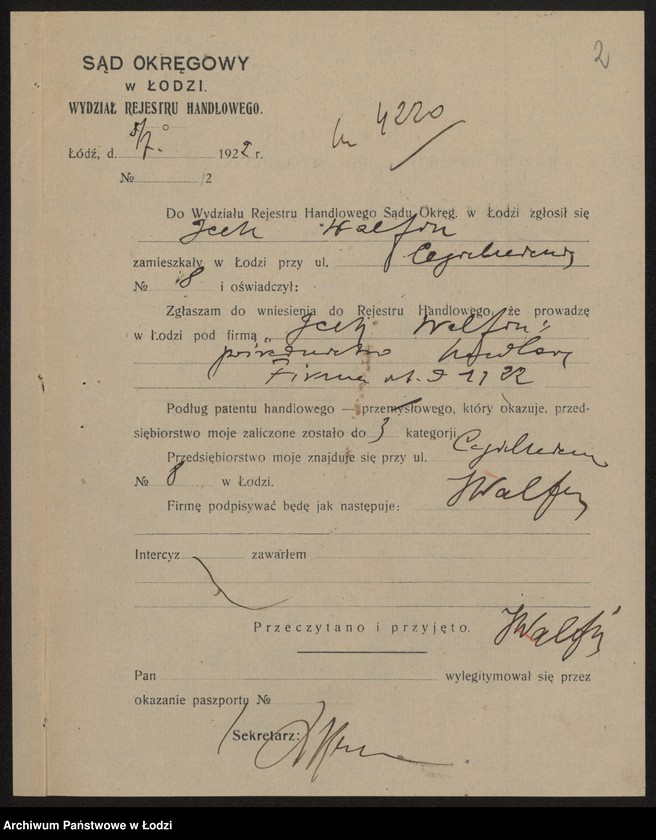 Obraz 4 z jednostki "Icek Walfisz – pośrednictwo handlowe"