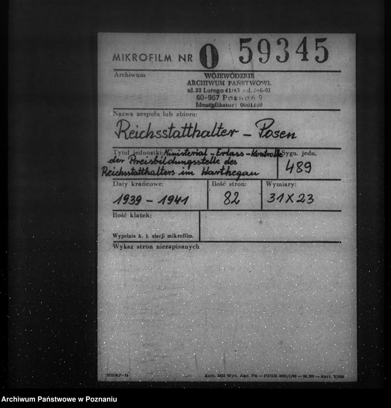 Obraz 2 z jednostki "Ministerial- Erlass- Kontrolle der Preisbildungsstelle des Reichsstatthalters im Warthegau"