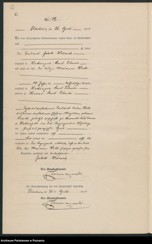 Obraz 15 z jednostki "Sterbe-Neben-Register"