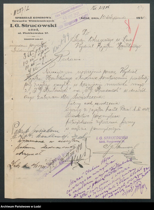 Obraz 15 z jednostki "J. G.Strutcowski- sprzedaż towarów bawełnianych i sztucznego jedwabiu"