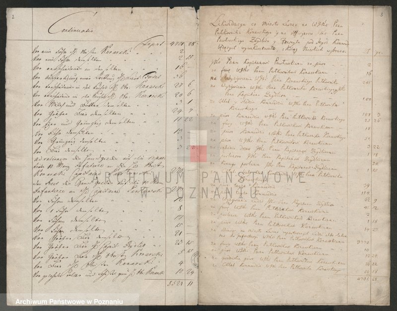 Obraz 3 z jednostki "Berechnung der von dem Obersten Konarski und seinen Offizieren Pawłowski; Zeydlic und Forseyt verursachen Kosten; język niemiecki, polski"