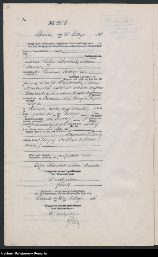 Obraz 12 z jednostki "Księga urodzeń odpis tom II [Rejestr poboczny urodzeń]"