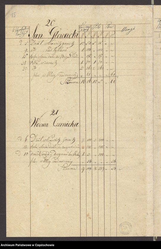 image.from.unit.number "Regestr mierniczy miasta Starej Częstochowy w roku 1821 a poprawnej w roku 1823 dnia 13 czerwca w roku 1819 ułożony plan co do dziesięciny"