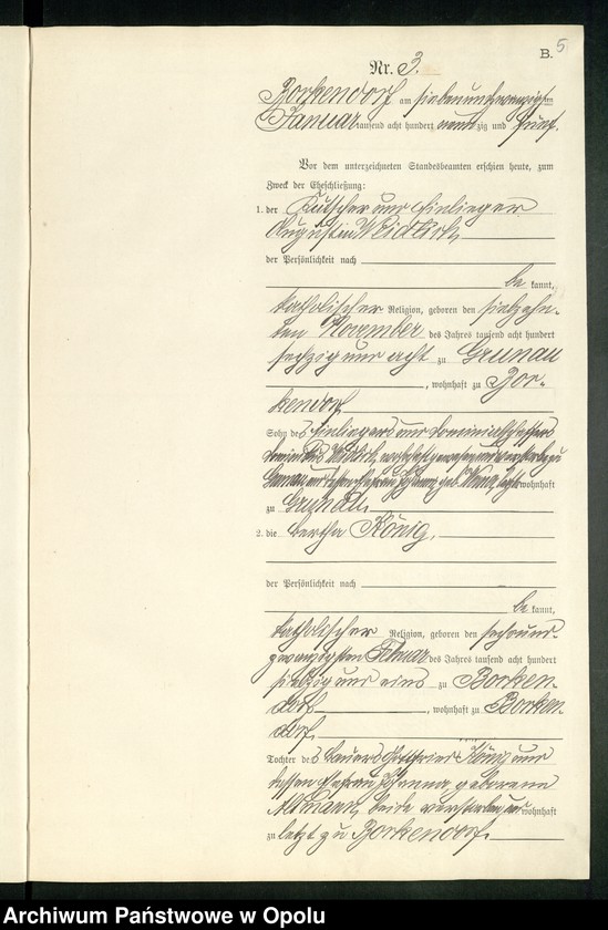 Obraz 9 z jednostki "Heiraths-Neben-Register des Standesamts Borkendorf pro 1895"