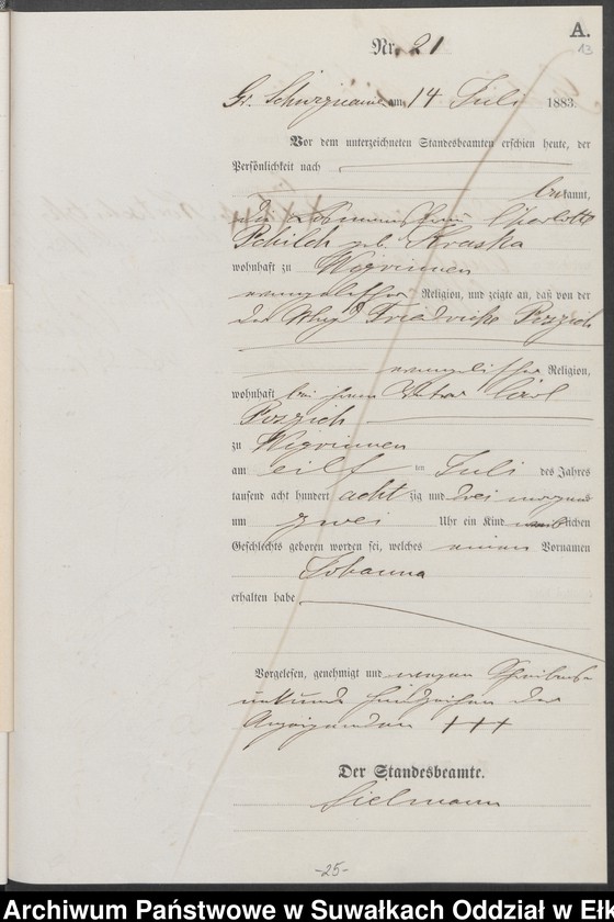image.from.unit.number "Geburts-Haupt-Register des Königlich Preussischen Standes-Amtes Guszianka Kreis Sensburg"