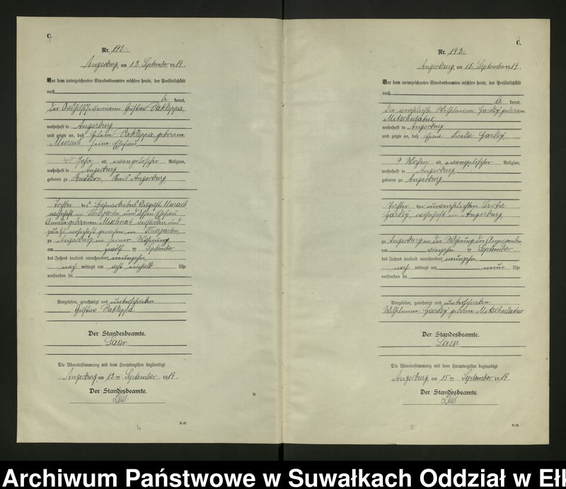 image.from.unit.number "C2. Sterbe - Register (Neben - Register) Standesamt Angerburg einschl. der Bezirke Gross Strengeln, Kehlen und Prinowen No 189 bis 272"