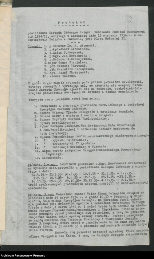 Obraz 6 z jednostki "Odpisy protokołów z posiedzeń Zarządu Głównego Związku Weteranów Powstań Narodowych i Związku Powstańców Wielkopolskich."