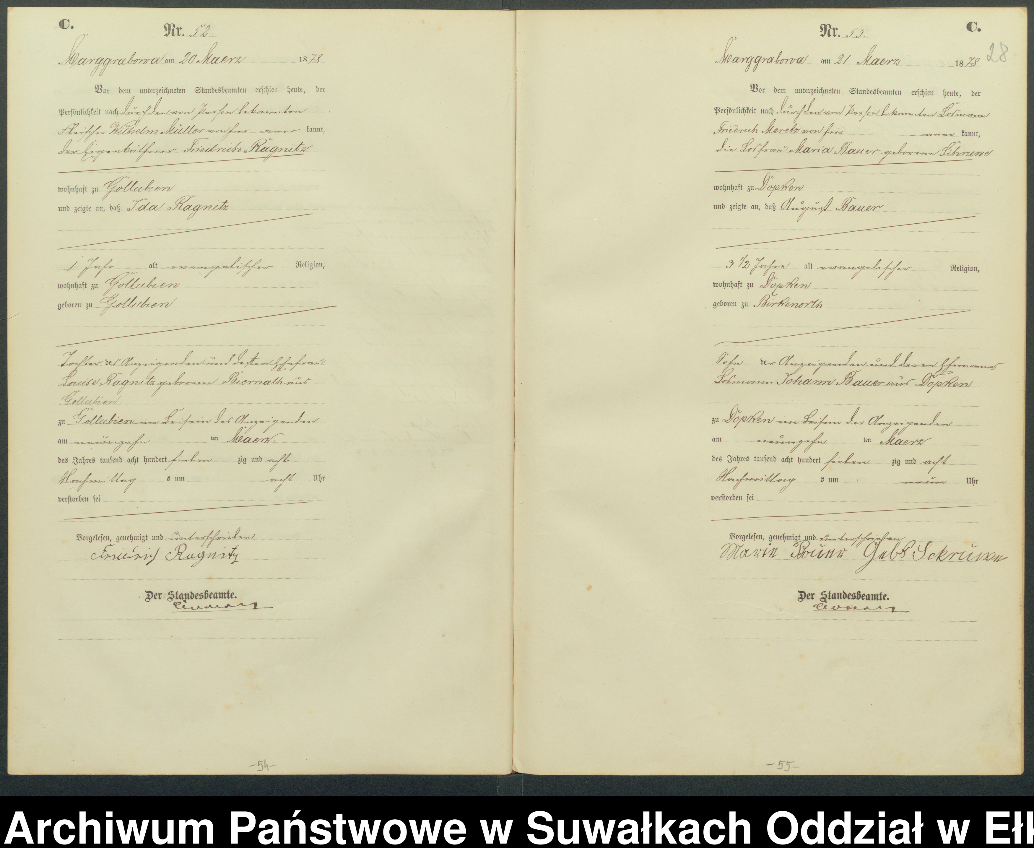 Skan z jednostki: Sterbe-Haupt-Register des Königlich Preussischen Standes-Amtes Landgemeinde Marggrabowa Kreis Oletzko