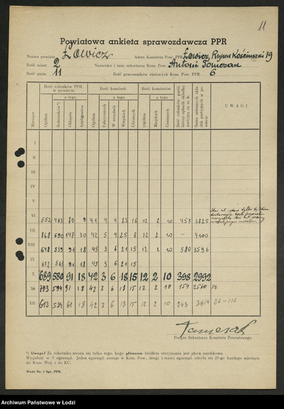 Obraz 12 z jednostki "Ankiety sprawozdawcze instruktora Komitetu Powiatowego Łowicz [z załącznikami]"
