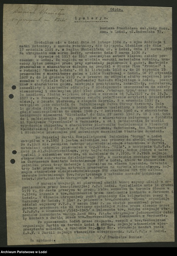 Obraz 11 z jednostki "Życiorysy [działaczy PPS różnych zawodów pełniących funkcje społeczno- polityczne]"