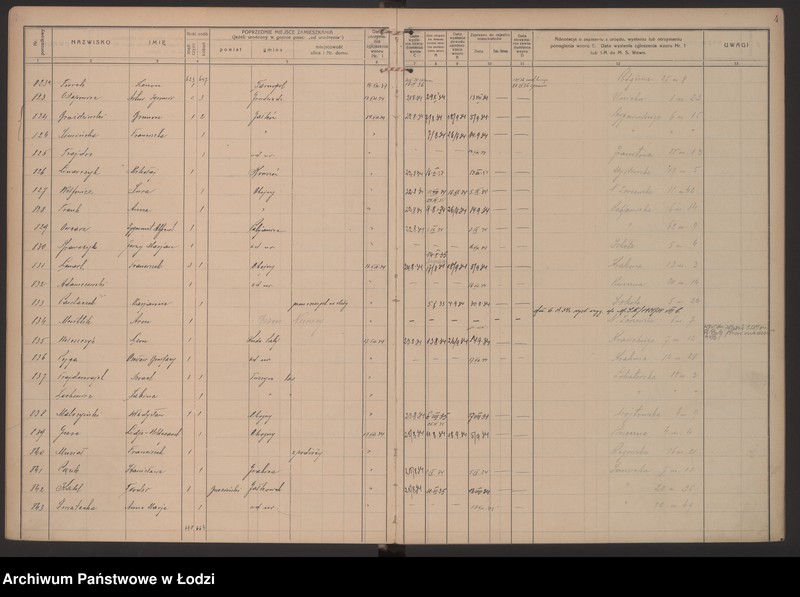 Obraz 7 z jednostki "Księga kontroli ruchu ludności (rejestr osób przybywających do gminy) Łódź, komisariat XIII, nr 1-1466, nr 1-1559"