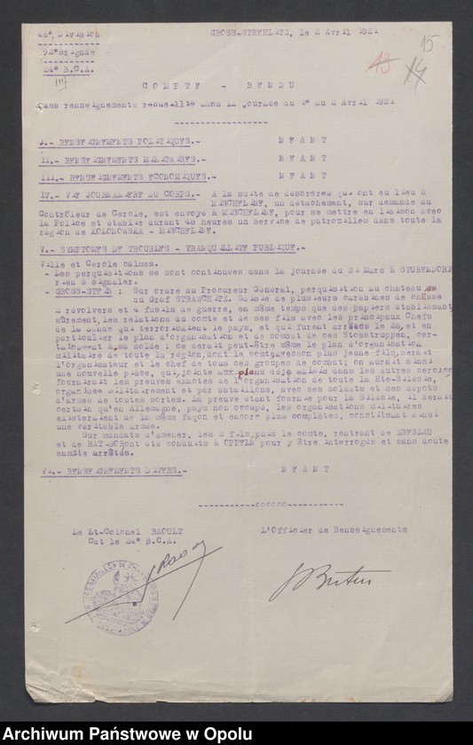 Obraz 19 z jednostki "/Meldunki dzienne o sytuacji w rejonach postoju wojsk - wiadomości ekonomiczne, polityczne i wojskowe, m.in. propaganda komunistyczna/ IV 1921"