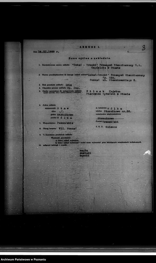 Obraz 7 z jednostki "Kwestionariusz Przemysłu Ziemniaczanego Lubań-Wronki S.A. Cegielnia w Stawie /powiat wrzesiński/"